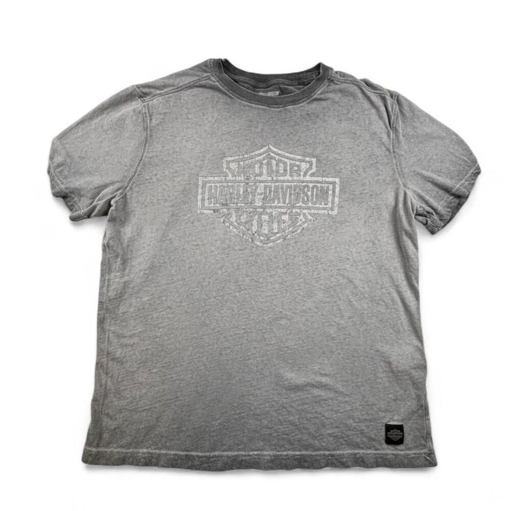 Harley-Davidson T-Shirt Men’s L Gray Distressed Logo Biker Tee